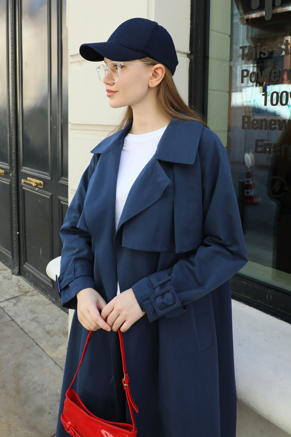 Pile Detay Trençkot Lacivert - 3