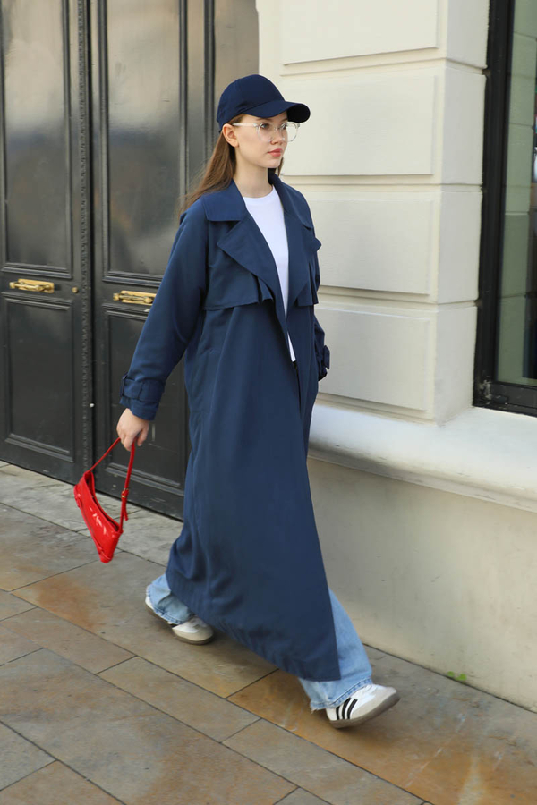 Pile Detay Trençkot Lacivert - 6