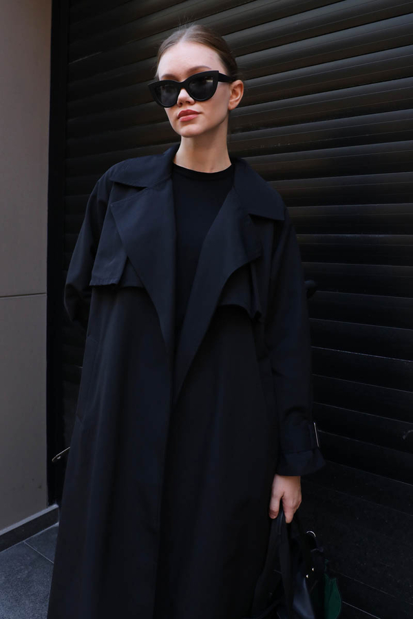 Pile Detay Trençkot Siyah - 6