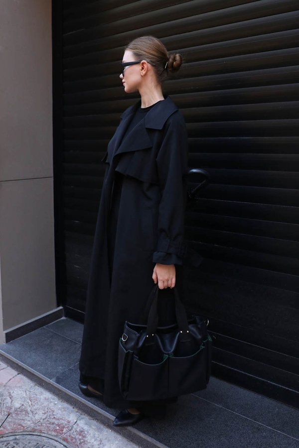 Pile Detay Trençkot Siyah - 7