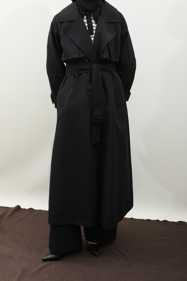 Pile Detay Trençkot Siyah - 9