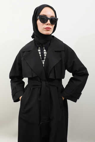 Pile Detay Trençkot Siyah - 10