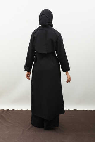 Pile Detay Trençkot Siyah - 11