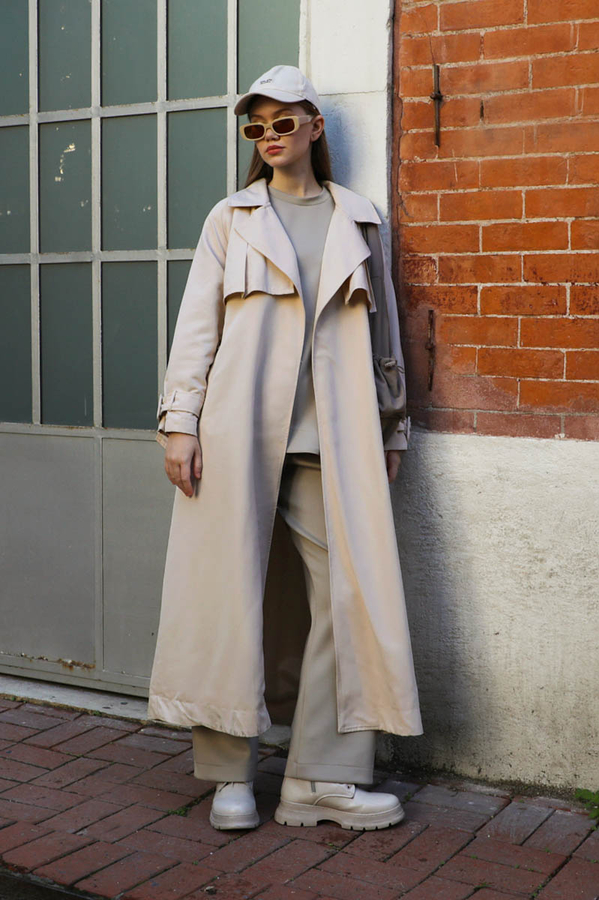 Pile Detay Trençkot Taş - 5