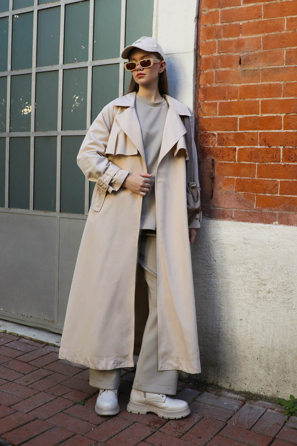 Pile Detay Trençkot Taş - 6