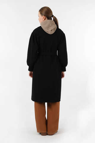 Pile Detaylı Ceket Yaka Kaban Siyah - 6