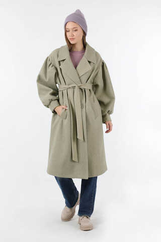 Pile Detaylı Ceket Yaka Kaban Vizon - 1