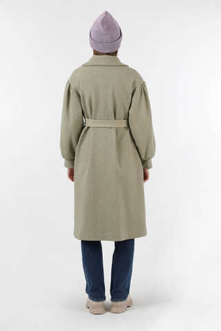 Pile Detaylı Ceket Yaka Kaban Vizon - 6