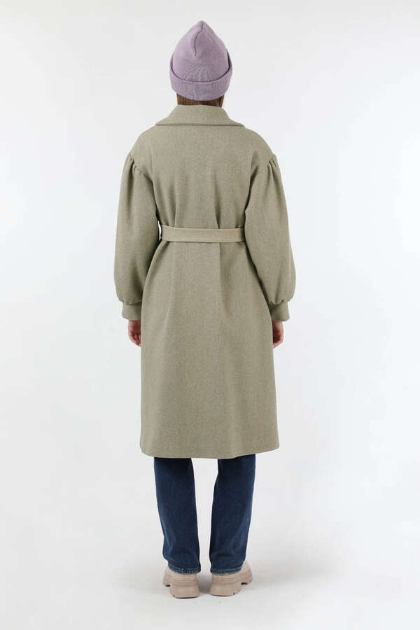 Pile Detaylı Ceket Yaka Kaban Vizon - 6