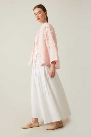 Pile Detaylı Etek Beyaz - 3