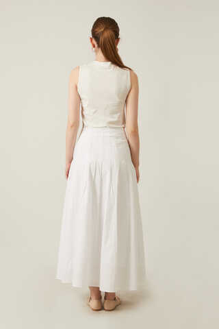 Pile Detaylı Etek Beyaz - 6