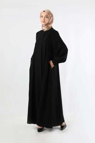 Pile Detaylı Ferace Siyah - 1
