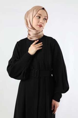 Pile Detaylı Ferace Siyah - 2