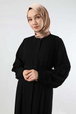 Pile Detaylı Ferace Siyah - 4