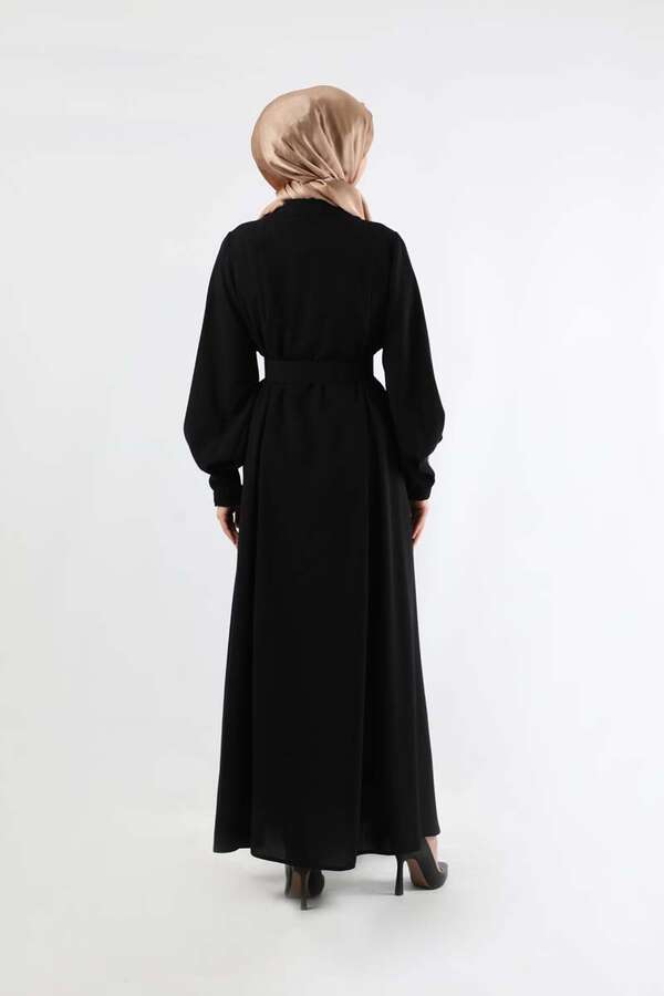 Pile Detaylı Ferace Siyah - 5