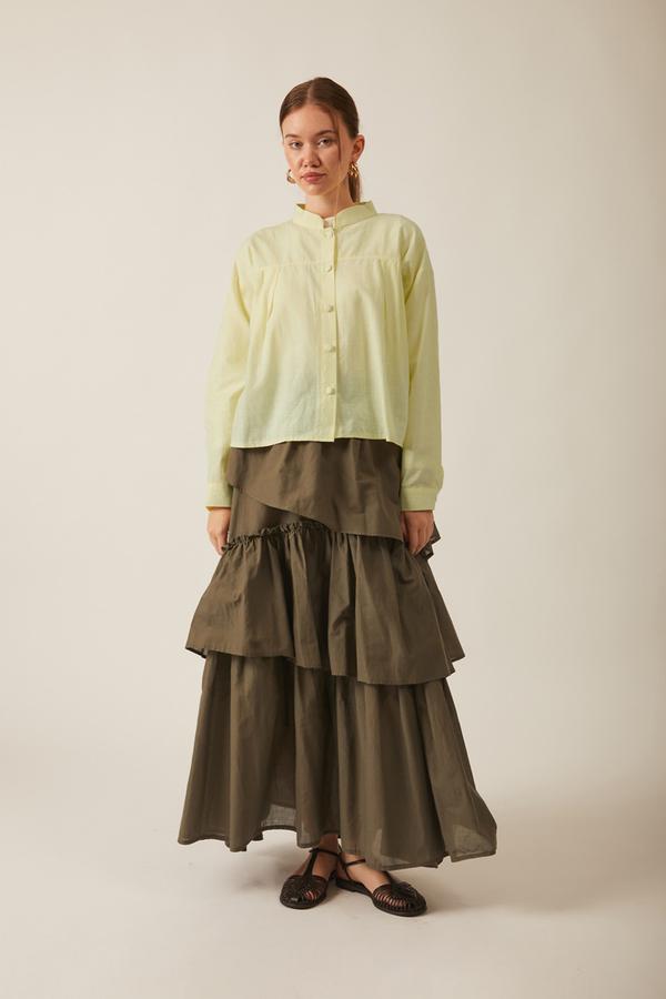 Pile Detaylı Keten Gömlek Tereyağı Sarısı - 4