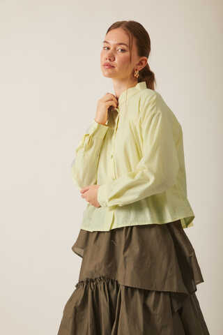 Pile Detaylı Keten Gömlek Tereyağı Sarısı - 8