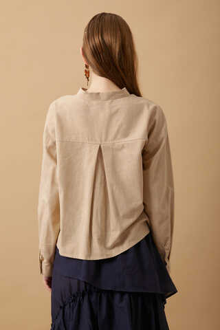 Pile Detaylı Kısa Gömlek Bej - 7