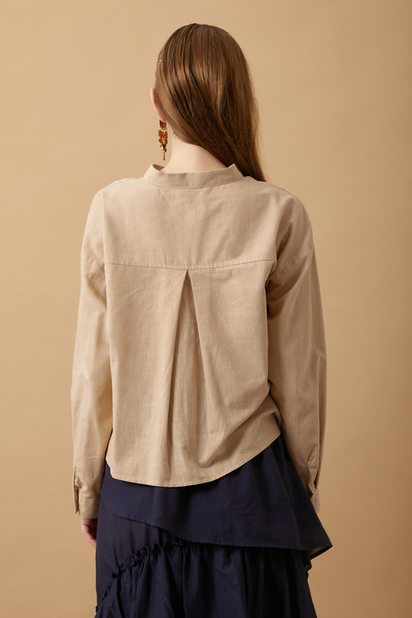 Pile Detaylı Kısa Gömlek Bej - 7