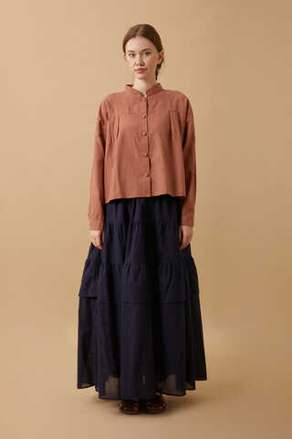 Pile Detaylı Kısa Gömlek Gül Kurusu - 2