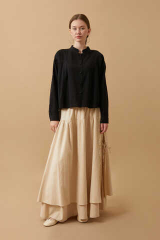 Pile Detaylı Kısa Gömlek Siyah - 1