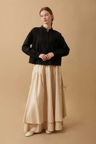 Pile Detaylı Kısa Gömlek Siyah - 2