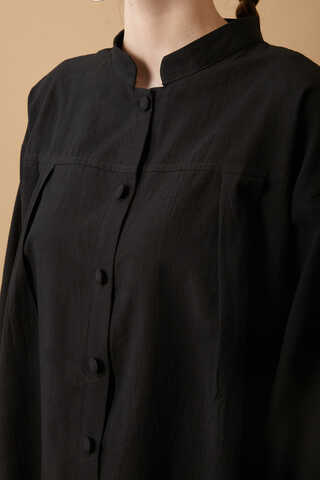 Pile Detaylı Kısa Gömlek Siyah - 8