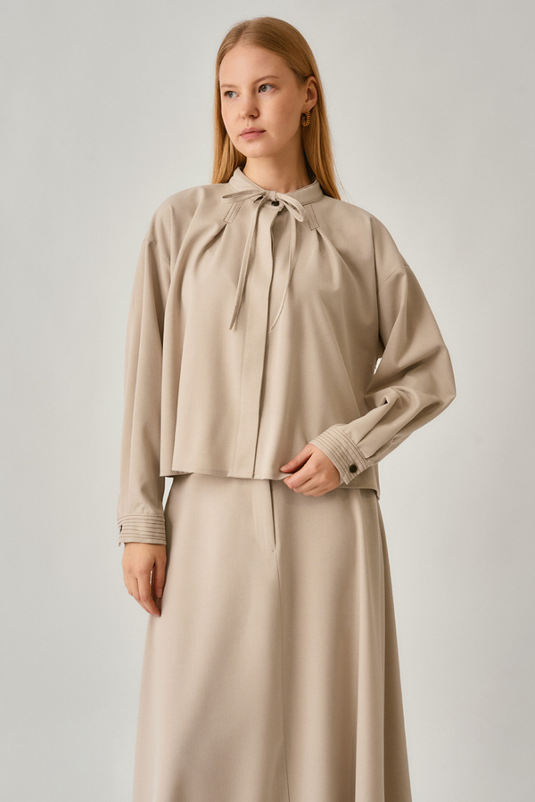 Pile Dikişli Gömlek Taş - 2