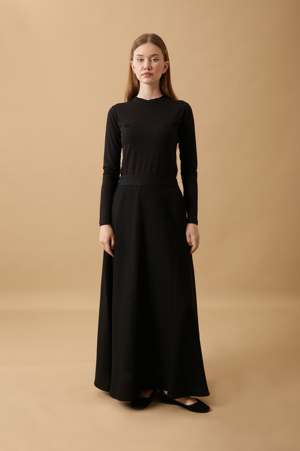 Pleated Panel Detail Skirt Set Black - 4