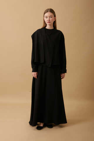 Pleated Panel Detail Skirt Set Black - 5