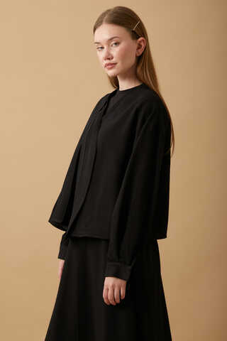 Pleated Panel Detail Skirt Set Black - 6