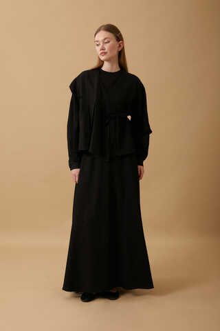 Pleated Panel Detail Skirt Set Black - 7