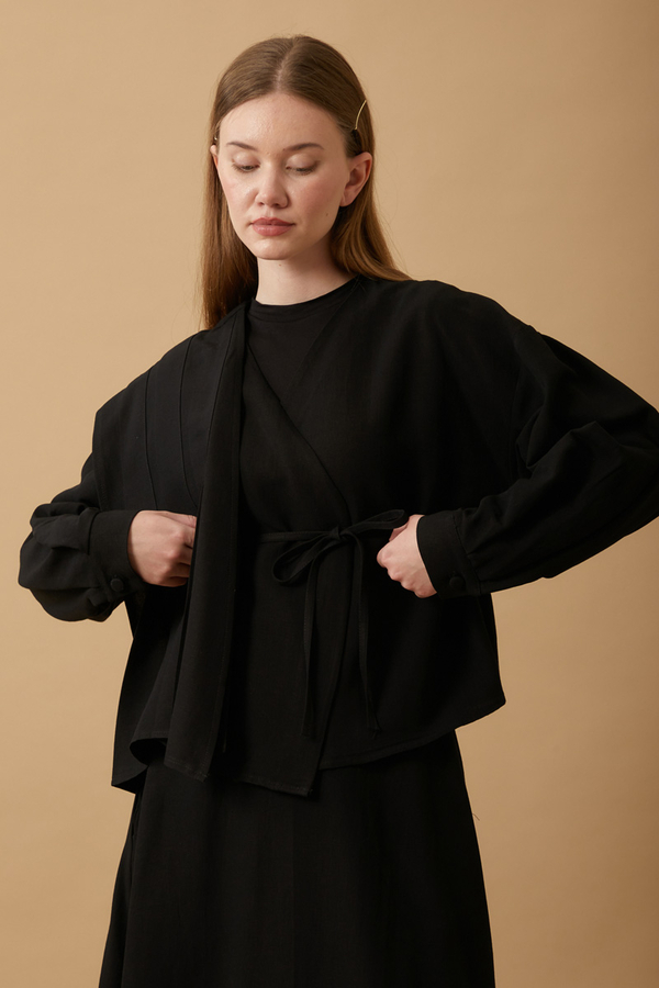 Pleated Panel Detail Skirt Set Black - 8