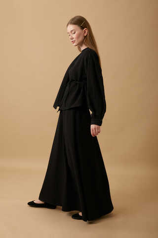 Pleated Panel Detail Skirt Set Black - 9