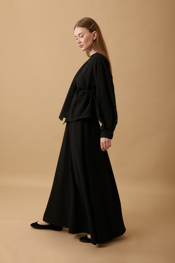 Pleated Panel Detail Skirt Set Black - 9