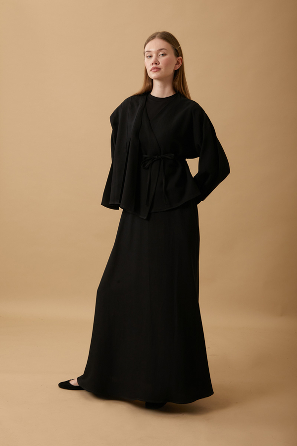 Pleated Panel Detail Skirt Set Black - 10