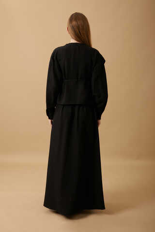 Pleated Panel Detail Skirt Set Black - 11