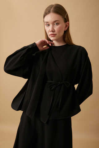 Pleated Panel Detail Skirt Set Black - 14