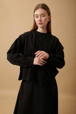 Pleated Panel Detail Skirt Set Black - 15