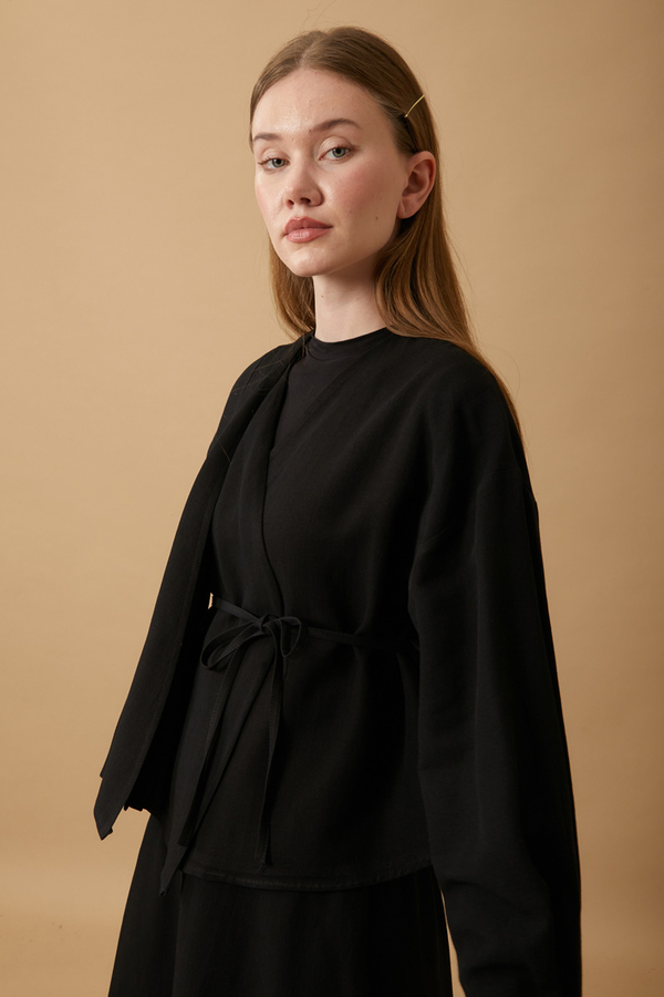 Pleated Panel Detail Skirt Set Black - 16