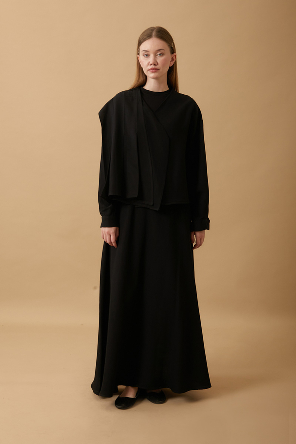 Pleated Panel Detail Skirt Set Black - 5