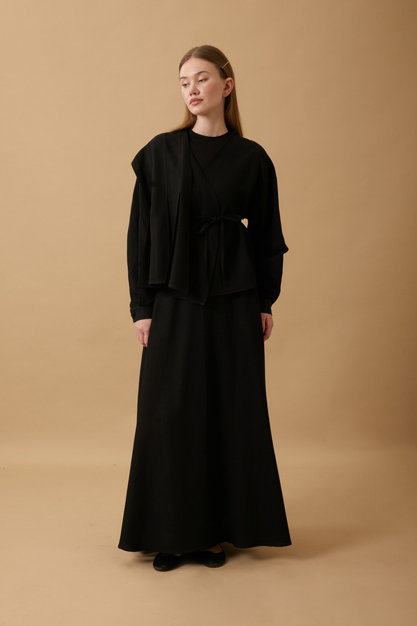 Pleated Panel Detail Skirt Set Black - 7