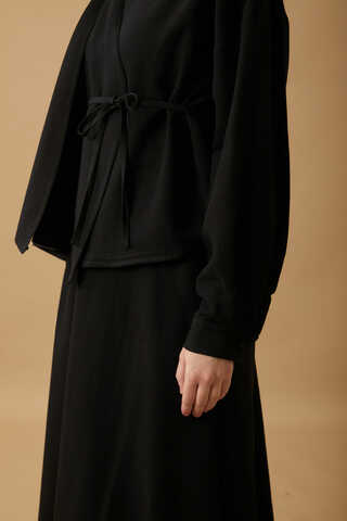 Pleated Panel Detail Skirt Set Black - 12