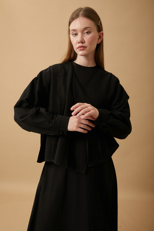 Pleated Panel Detail Skirt Set Black - 15