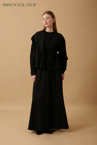 Pleated Panel Detail Skirt Set Black - 2