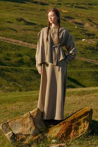 Pile Parça Detaylı Etek Takım Vizon - 4