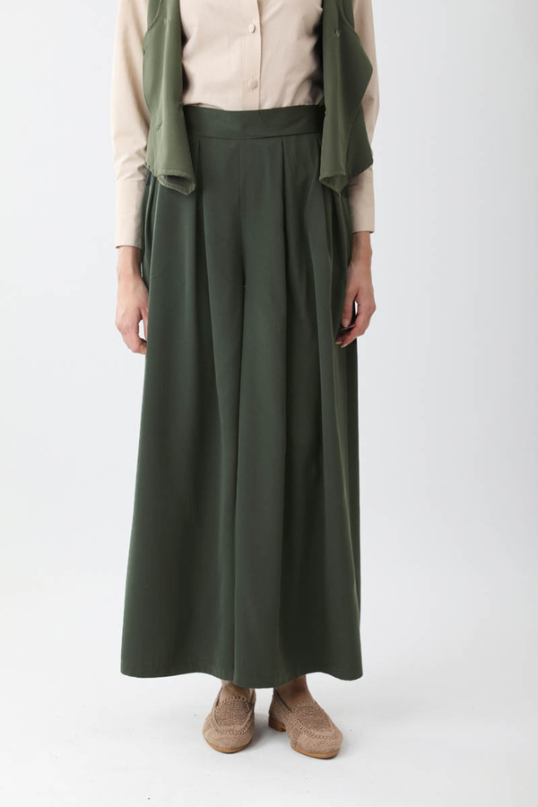 Pileli Bol Paça Pantolon Haki - 2