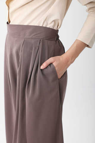 Pileli Bol Paça Pantolon Kahverengi - 6