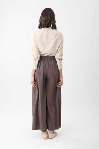 Pileli Bol Paça Pantolon Kahverengi - 7