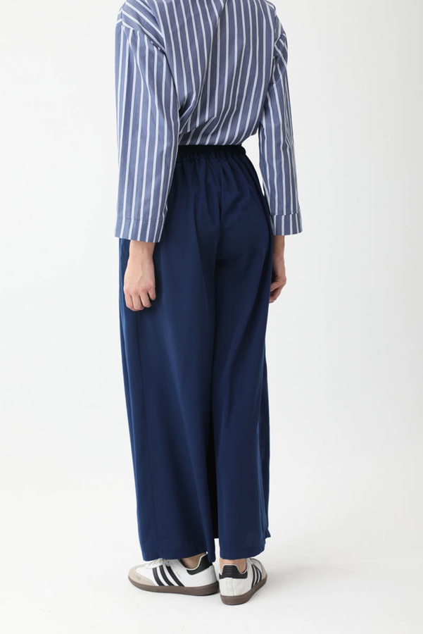 Pileli Bol Paça Pantolon Lacivert - 6